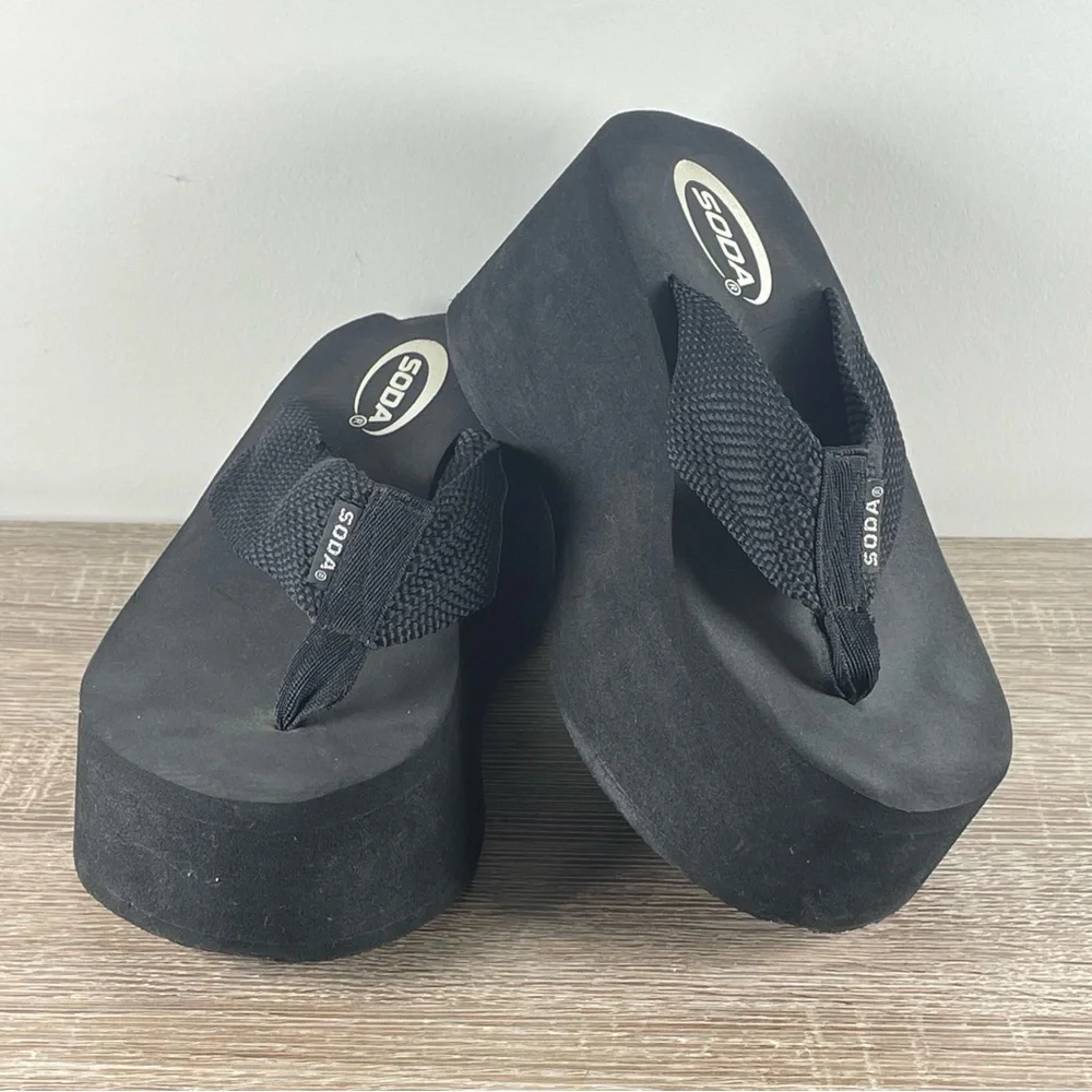 Y2K Original Soda Chunky Platform Flip Flops Wedge Thong Sandals - Size 8 - Picture 4 of 5